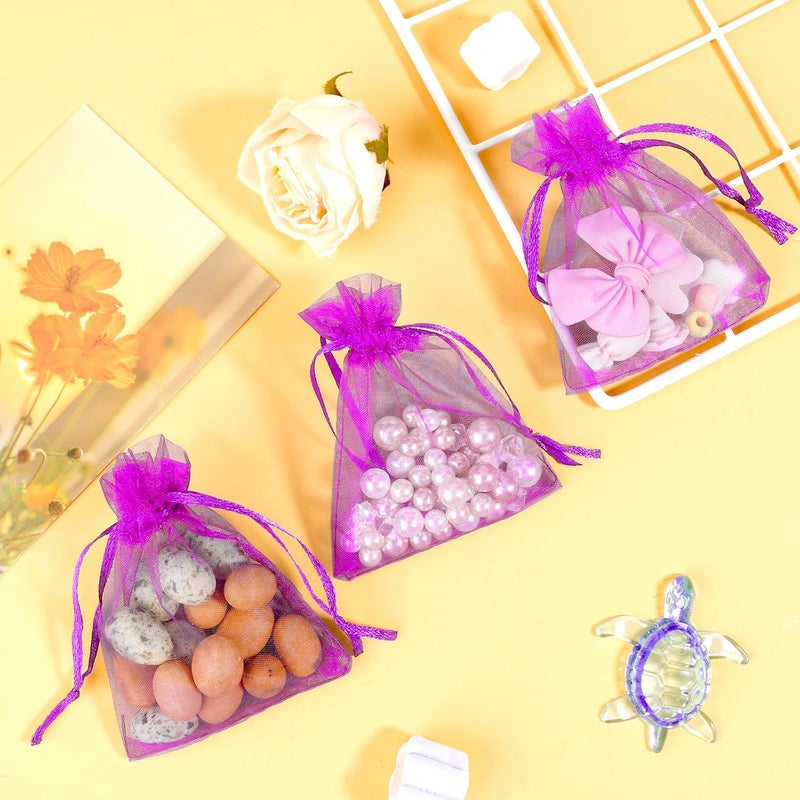 BOEIAC Organza Bags - 50 Mini Rose Gold Mesh Wedding & Party Favor Bags with Drawstring - 4 x 6 Inch, Jewelry, Candy - Image 3